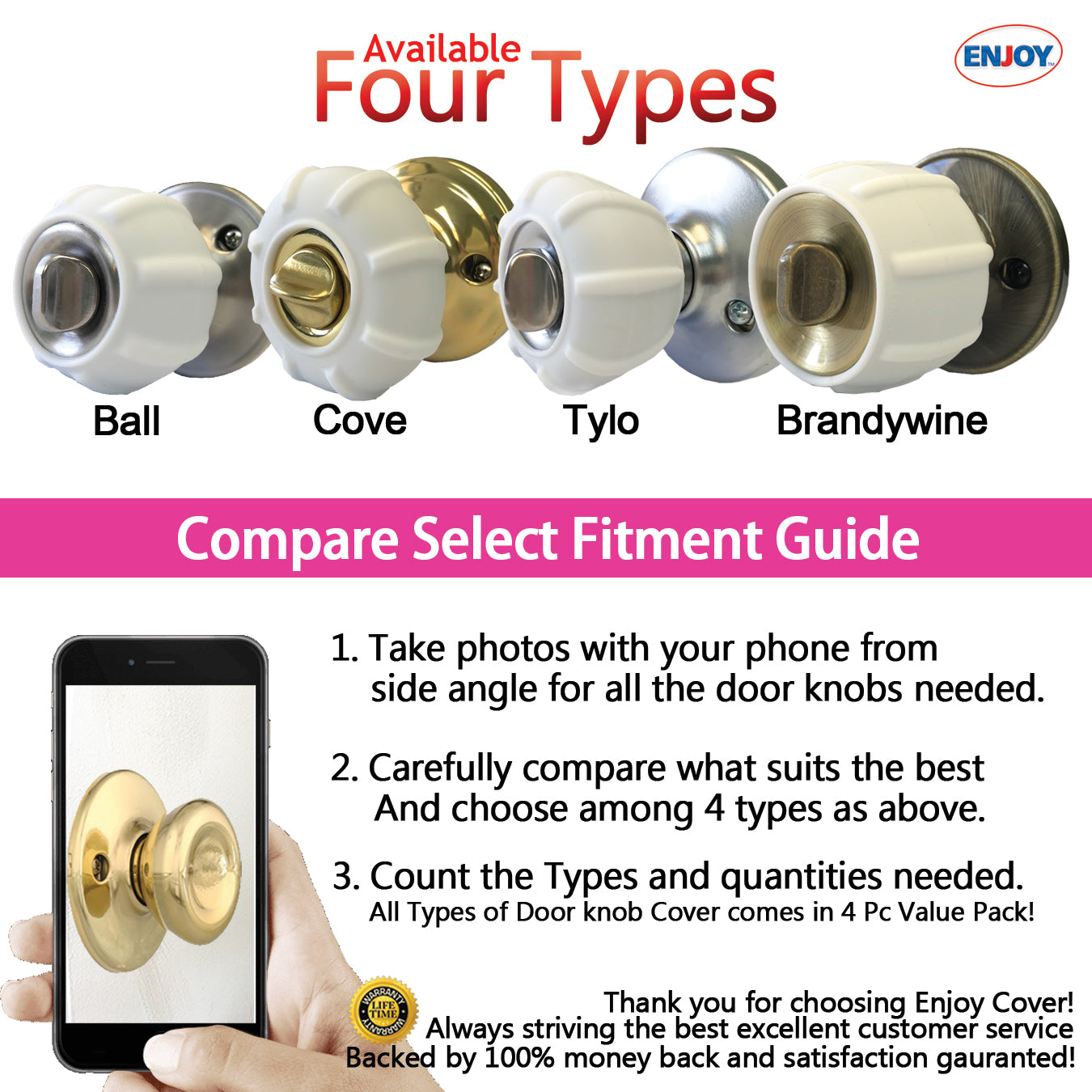 Enjoy Cover 4 Pack | Door Knob Cover Grips Non Slip Arthritis & Senior Living Aids