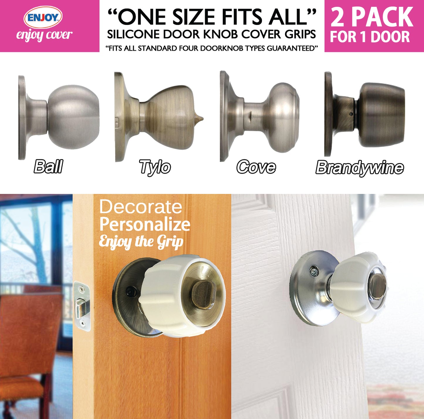 Enjoy Cover Universal Silicone Door Knob Grips, Durable 2 Pack