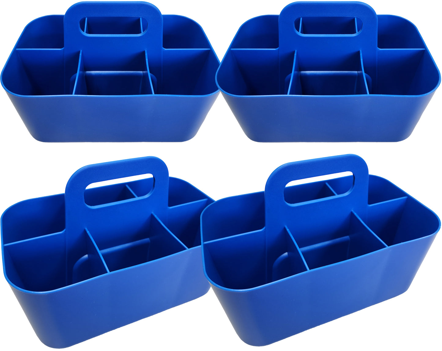 Small - 4 Pack, Stackable Plastic Caddy with Handle 6 Compartment | Desk, Makeup, Dorm Caddy, Classroom Art Organizers Made In USA