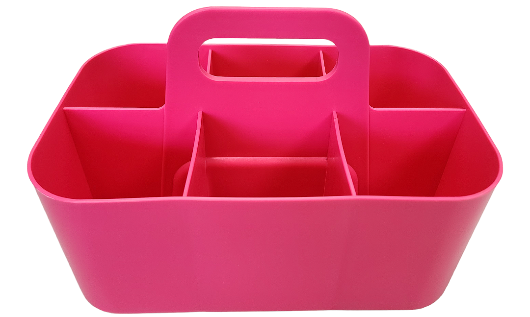 Small - 4 Pack, Stackable Plastic Caddy with Handle 6 Compartment | Desk, Makeup, Dorm Caddy, Classroom Art Organizers Made In USA