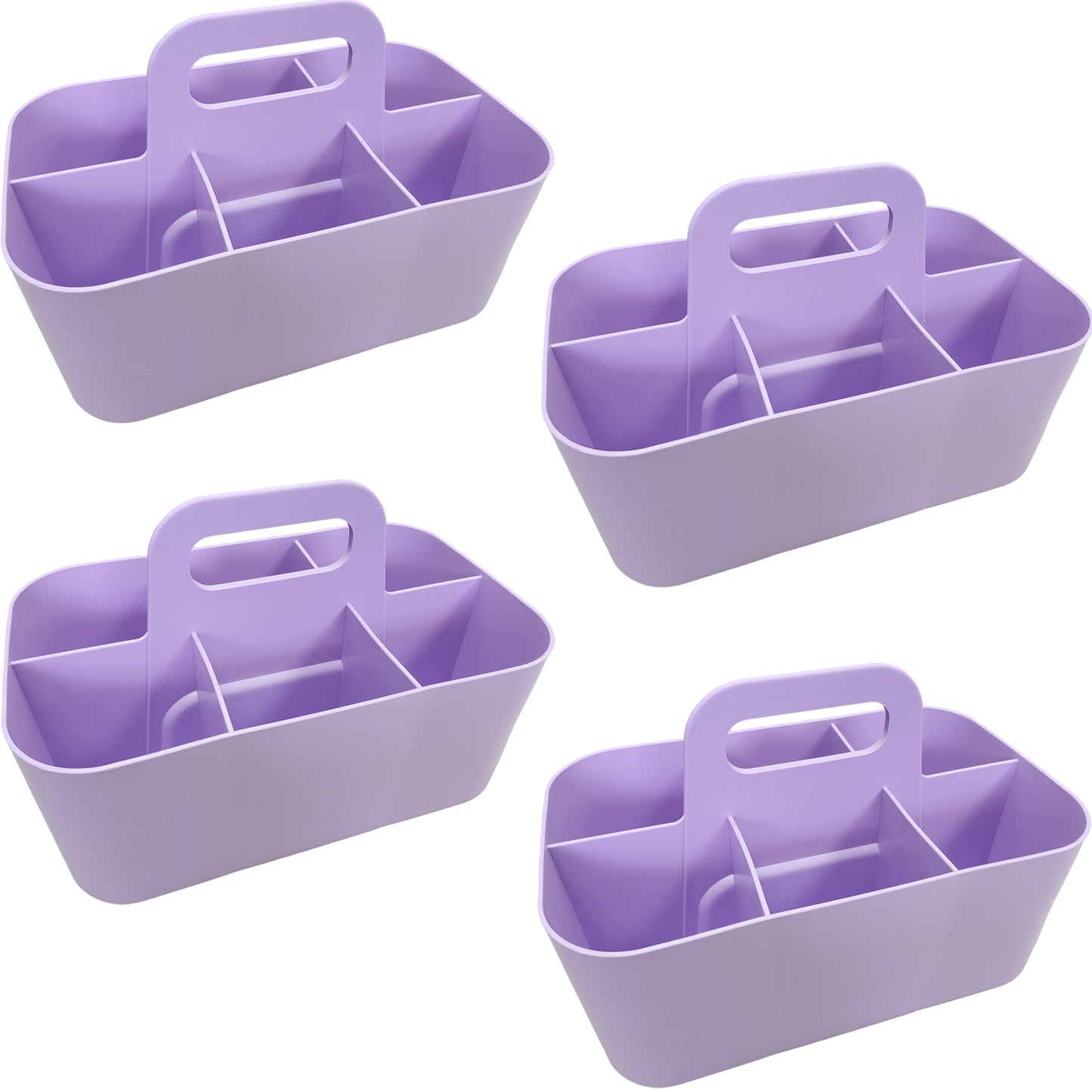 Small - 4 Pack, Stackable Plastic Caddy with Handle 6 Compartment | Desk, Makeup, Dorm Caddy, Classroom Art Organizers Made In USA