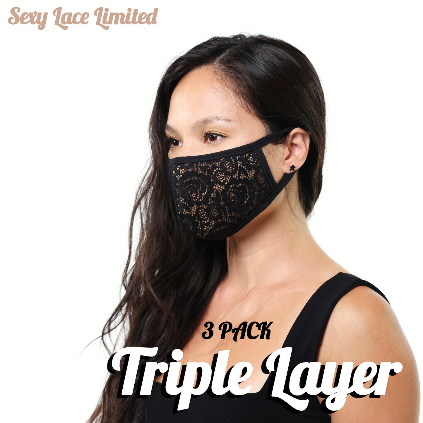 London Style Women Classic Floral Lace Face Mask 3 PACK (Lace Limited Collection) Made In USA