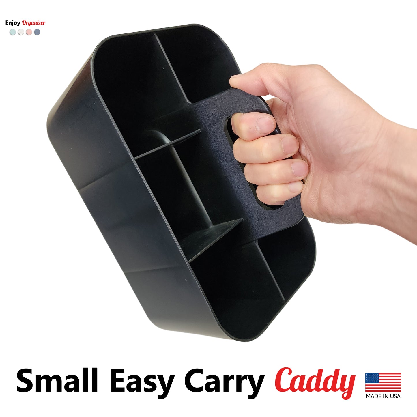 Small 4 Pack Mix Stackable Plastic Caddy with Handle 6 Compartment | Desk, Makeup, Dorm Caddy, Classroom Art Organizers Made In USA