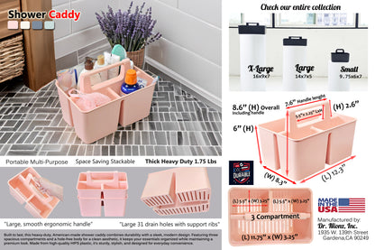 Enjoy Organizer-Shower Caddy Organizer with Handle, 3 Compartments, Portable Storage Bin for Bathroom, Dorm, Gym -Made In USA