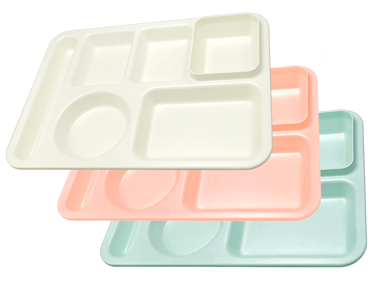 Classic Plastic Divided Plates for Adults, School Lunch Trays for Kids,Fast Food Trays Cafeteria Trays with 6 Compartments