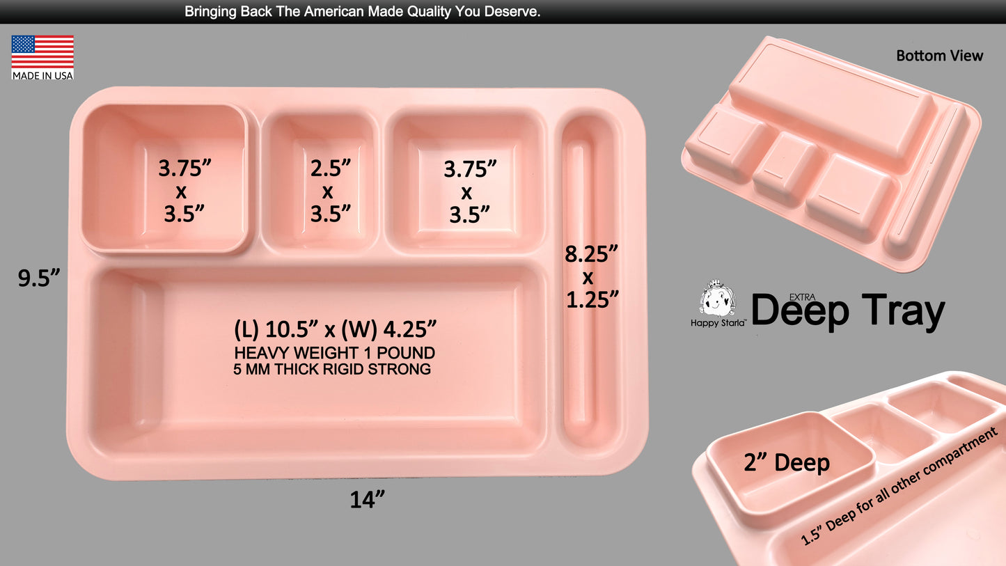 Right-Hand Heavy Weight Extra Deep Tray 5-Compartment Cafeteria,Fast Food,Home,Events,Dinner Food Plate, 9.5" x 14" Made in USA