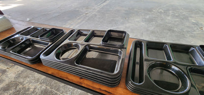 Classic Plastic Divided Plates for Adults, School Lunch Trays for Kids,Fast Food Trays Cafeteria Trays with 6 Compartments