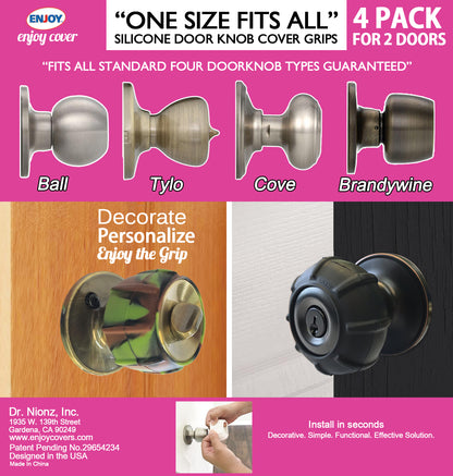 ENJOY COVER 4 Pack Silicone Door knob Grips Maximum Grip Nonslip Arthritis & Senior Living Aids Grippy Easy Open Fits All Universal
