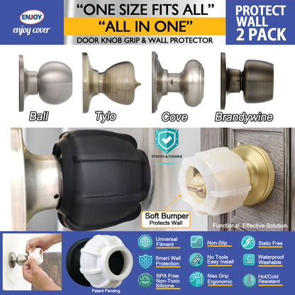 New-“Enjoy Cover - 2 PACK The Ultimate Door Knob Grip & Wall Protector” All In One. Door Stopper