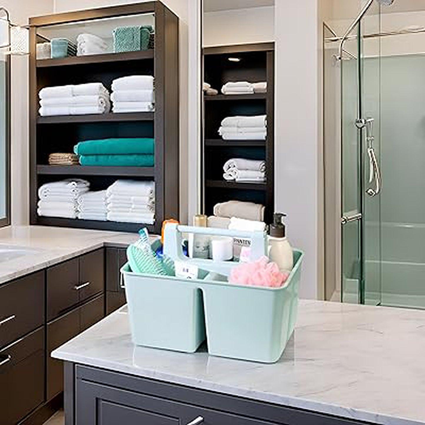 Enjoy Organizer-Shower Caddy Organizer with Handle, 3 Compartments, Portable Storage Bin for Bathroom, Dorm, Gym -Made In USA
