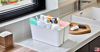 Enjoy Organizer-Shower Caddy Organizer with Handle, 3 Compartments, Portable Storage Bin for Bathroom, Dorm, Gym -Made In USA