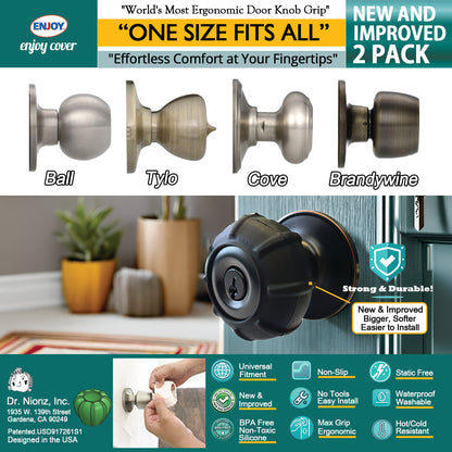Enjoy Cover | 2 Pack Upgraded Ergonomic Design Door Knob Cover Grips, Non-Slip, Arthritis and Senior Living Aids, Universal Size