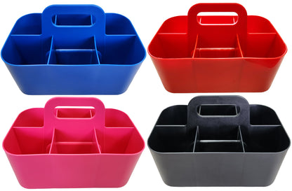 Small 4 Pack Mix Stackable Plastic Caddy with Handle 6 Compartment | Desk, Makeup, Dorm Caddy, Classroom Art Organizers Made In USA