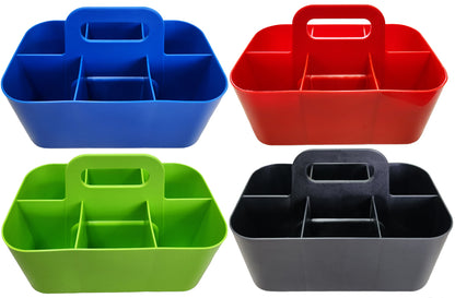 Small 4 Pack Mix Stackable Plastic Caddy with Handle 6 Compartment | Desk, Makeup, Dorm Caddy, Classroom Art Organizers Made In USA