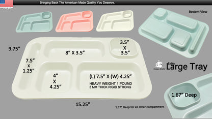 Happy Starla Extra Large Plastic Divided Plates for Adults, School Lunch Trays, Fast Food, Cafeteria Trays with Compartments 15.25"x 9.75"