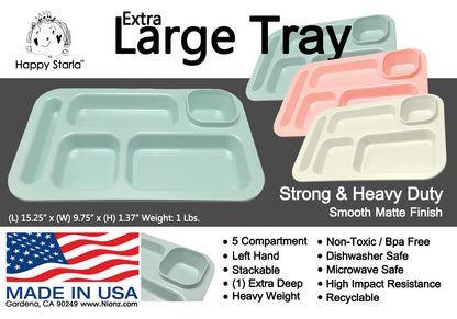 Happy Starla Extra Large Plastic Divided Plates for Adults, School Lunch Trays, Fast Food, Cafeteria Trays with Compartments 15.25"x 9.75"