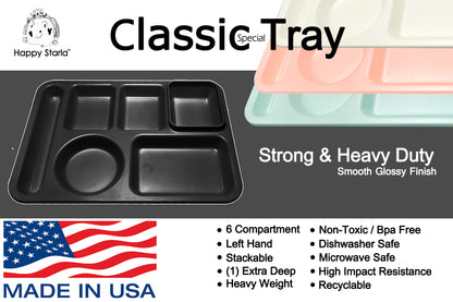 Classic Plastic Divided Plates for Adults, School Lunch Trays for Kids,Fast Food Trays Cafeteria Trays with 6 Compartments