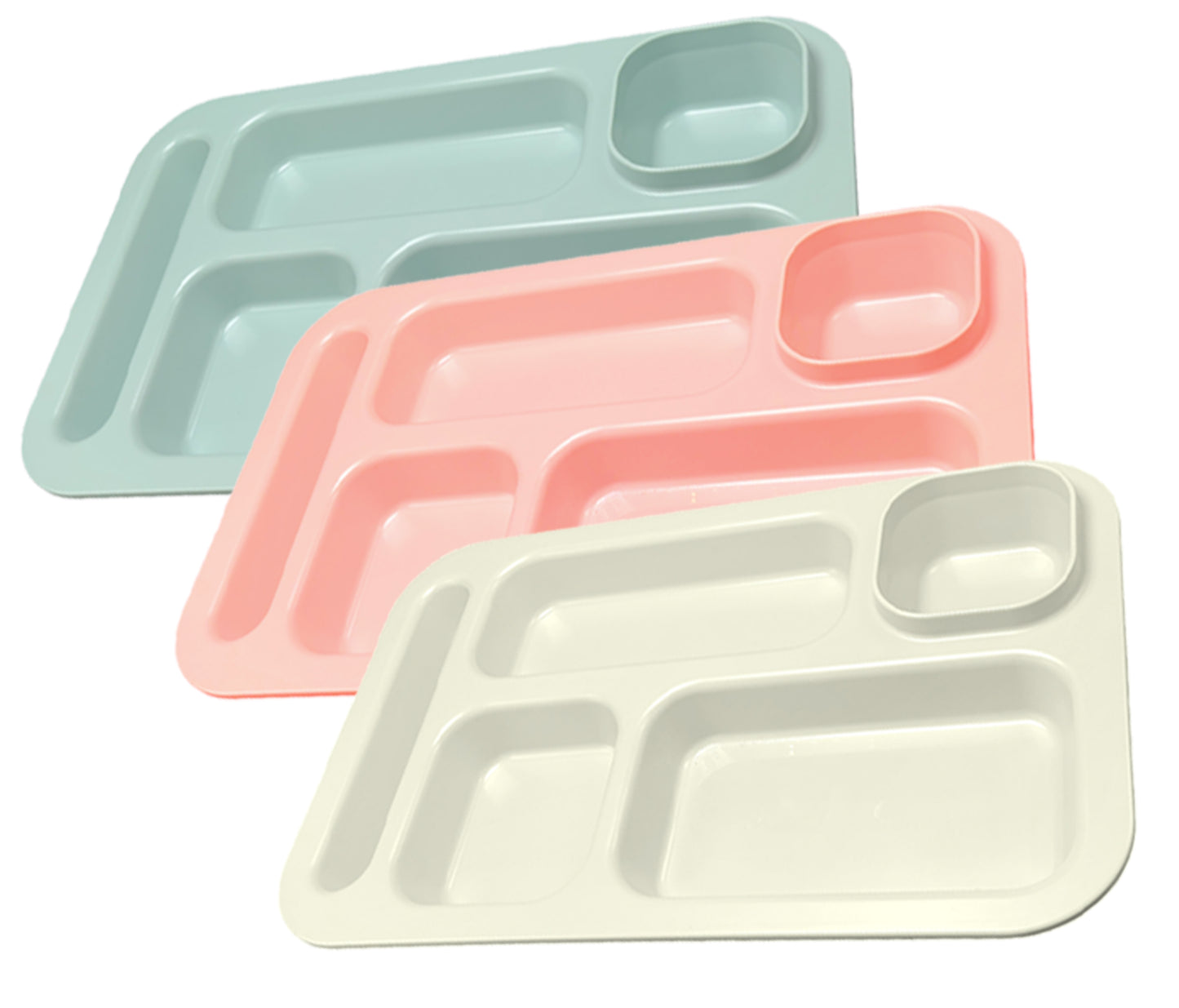 Happy Starla Extra Large Plastic Divided Plates for Adults, School Lunch Trays, Fast Food, Cafeteria Trays with Compartments 15.25"x 9.75"