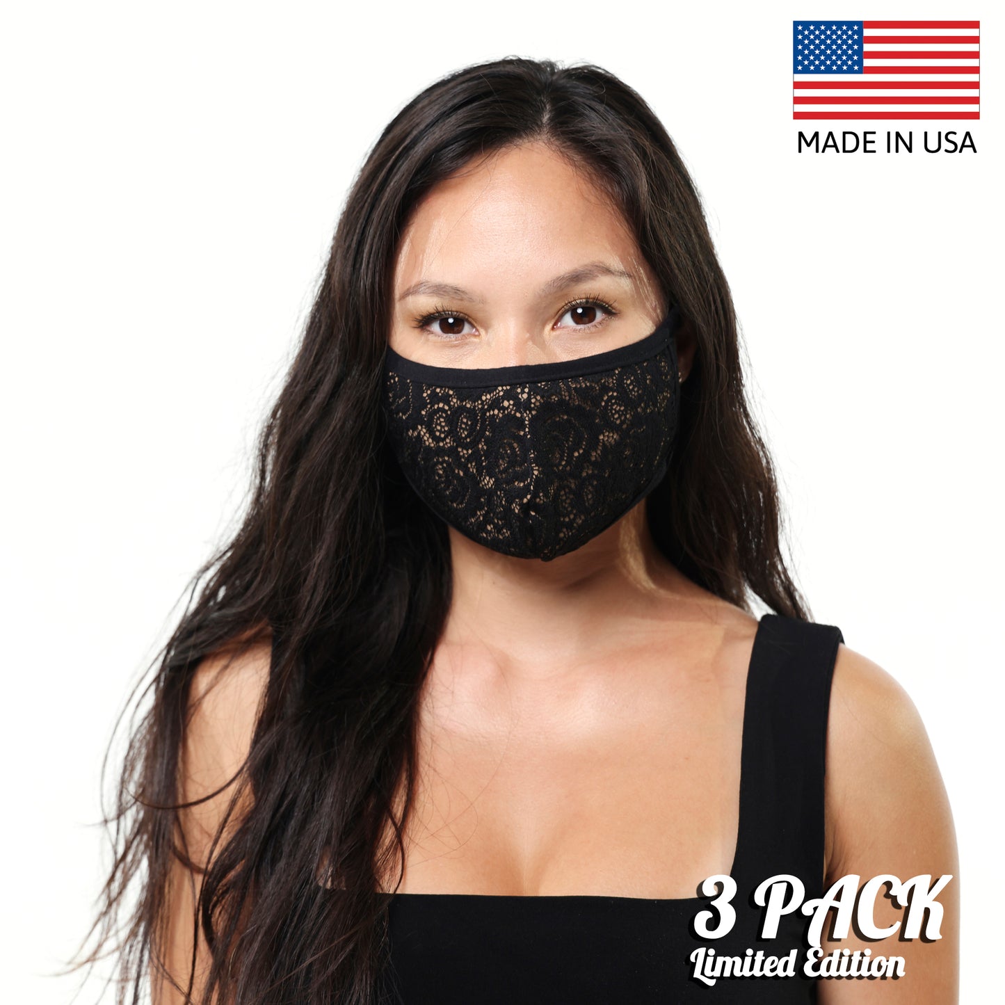 London Style Women Classic Floral Lace Face Mask 3 PACK (Lace Limited Collection) Made In USA