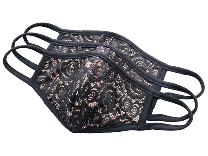 London Style Women Classic Floral Lace Face Mask 3 PACK (Lace Limited Collection) Made In USA