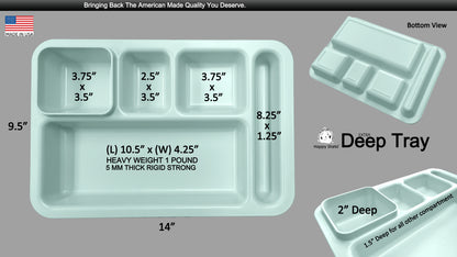 Right-Hand Heavy Weight Extra Deep Tray 5-Compartment Cafeteria,Fast Food,Home,Events,Dinner Food Plate, 9.5" x 14" Made in USA