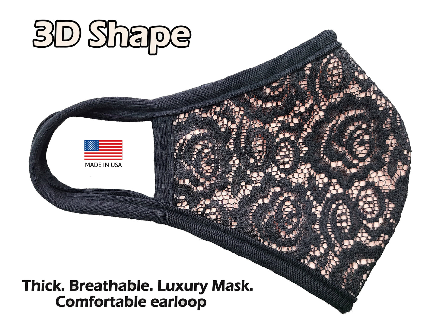 London Style Women Classic Floral Lace Face Mask 3 PACK (Lace Limited Collection) Made In USA