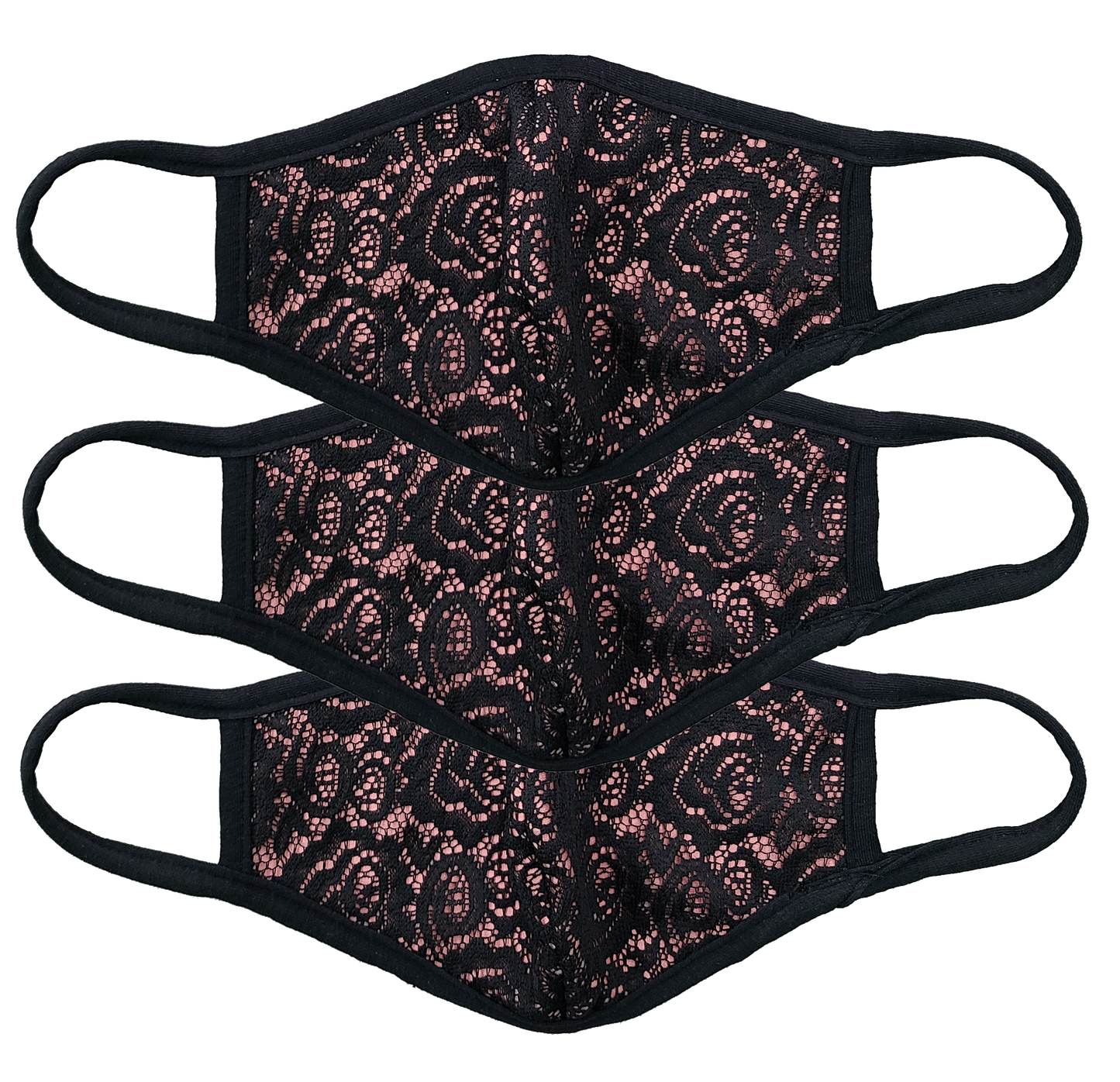London Style Women Classic Floral Lace Face Mask 3 PACK (Lace Limited Collection) Made In USA