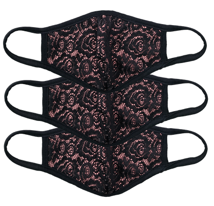London Style Women Classic Floral Lace Face Mask 3 PACK (Lace Limited Collection) Made In USA