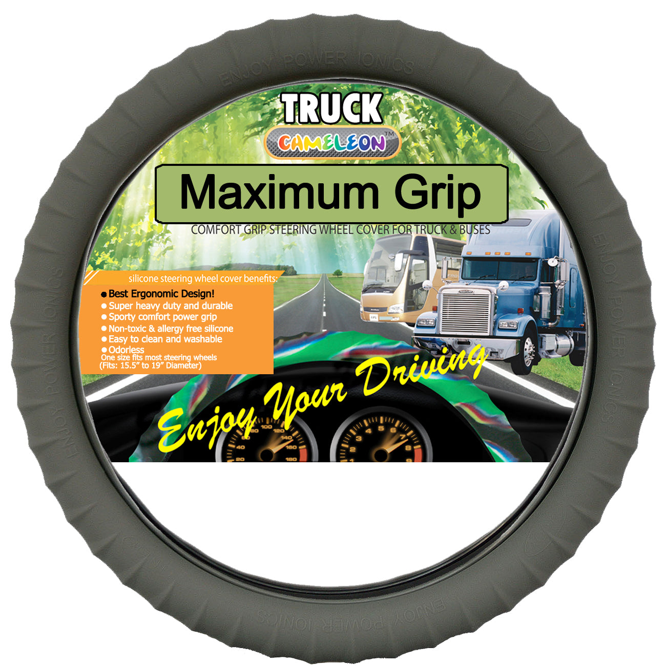 Cameleon Cover Silicone Semi-Truck Steering Wheel Cover Fits 16" 17" 18" 19" Steering Maximum Grip